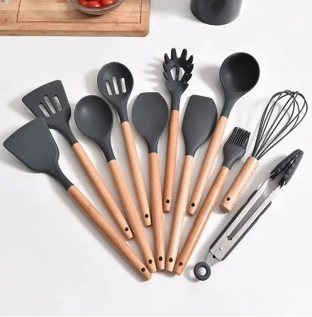 Kit Chef Elegance: Utensílios de Silicone e Madeira - 12 Peças