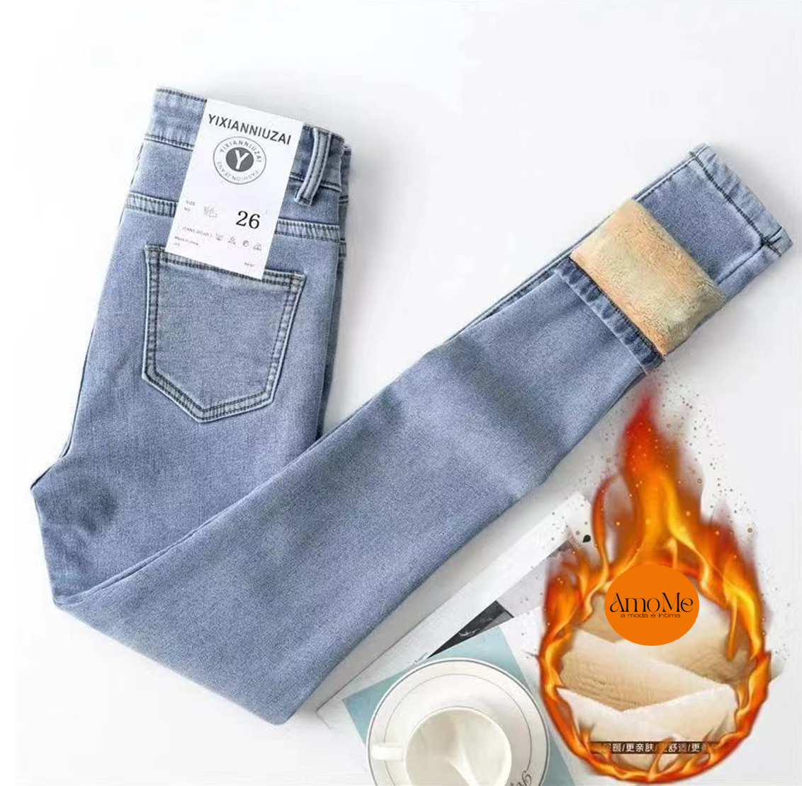 Calça Jeans com Elastano Peluciada