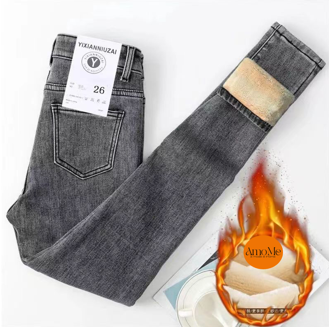 Calça Jeans com Elastano Peluciada